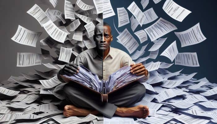 Understanding Debt Consolidation: A Comprehensive Guide | DCL Understanding Debt Consolidation: A visual representation of a person consolidating multiple bills into one folder, symbolising financial relief and clarity.