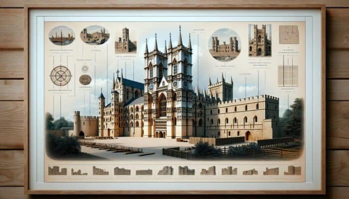 Medieval UK limestone buildings, such as Westminster Abbey and the Tower of London, showcasing local quarrying and craftsmanship.
