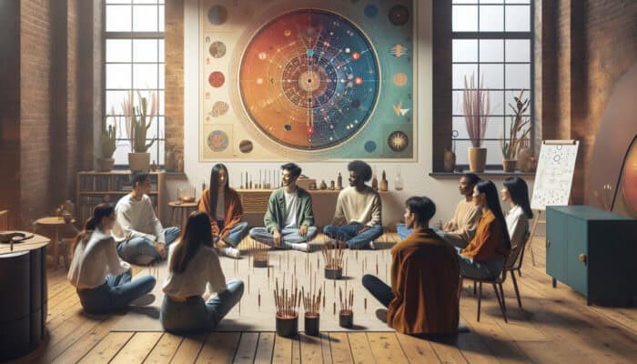 A serene group acupuncture session in London, fostering community and friendships among diverse participants.