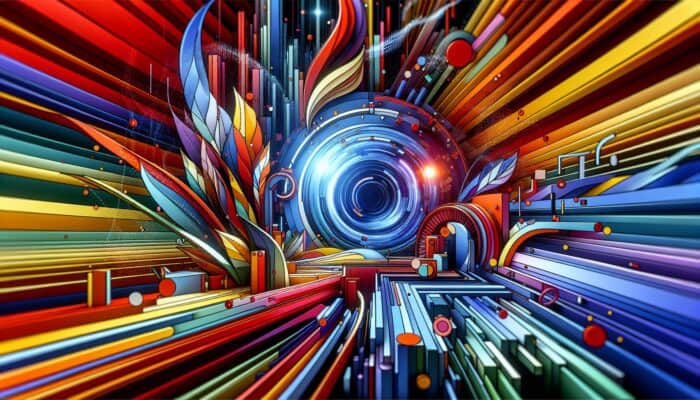 A vibrant, abstract design with bold colours and shapes forming a dynamic 5-15 second video intro.