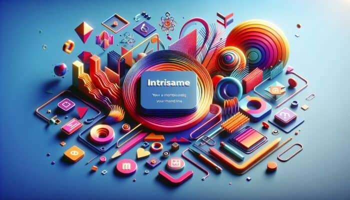 A vibrant intro screen with bold branding: colourful shapes, logo, stylised text on a dynamic background.
