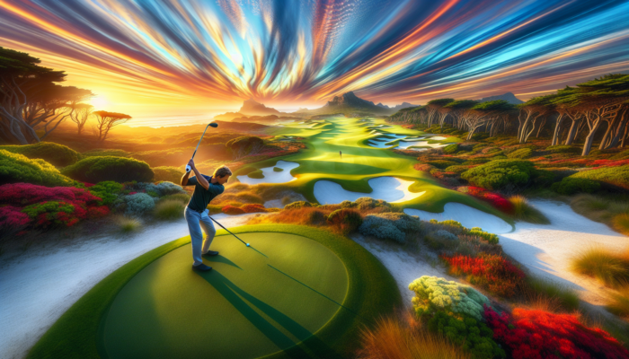 A golfer in South Africa assessing wedge options on a course that transitions from coastal links to lush inland parklands.