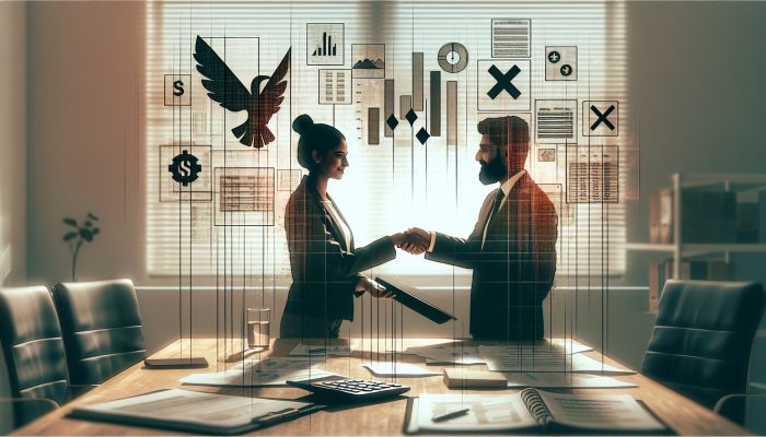 can i consolidate hmrc tax debts?: A Complete Guide | DCL A determined sole trader shakes hands with an HMRC official in a modern office, surrounded by tax documents, payment schedules, and debt reduction charts.