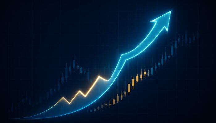 Dynamic stock chart depicting a glowing trailing stop loss ascending with rising prices and locking during declines.