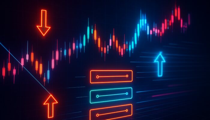 Cyberpunk trading bot interface with luminous limit orders reducing slippage on stock charts